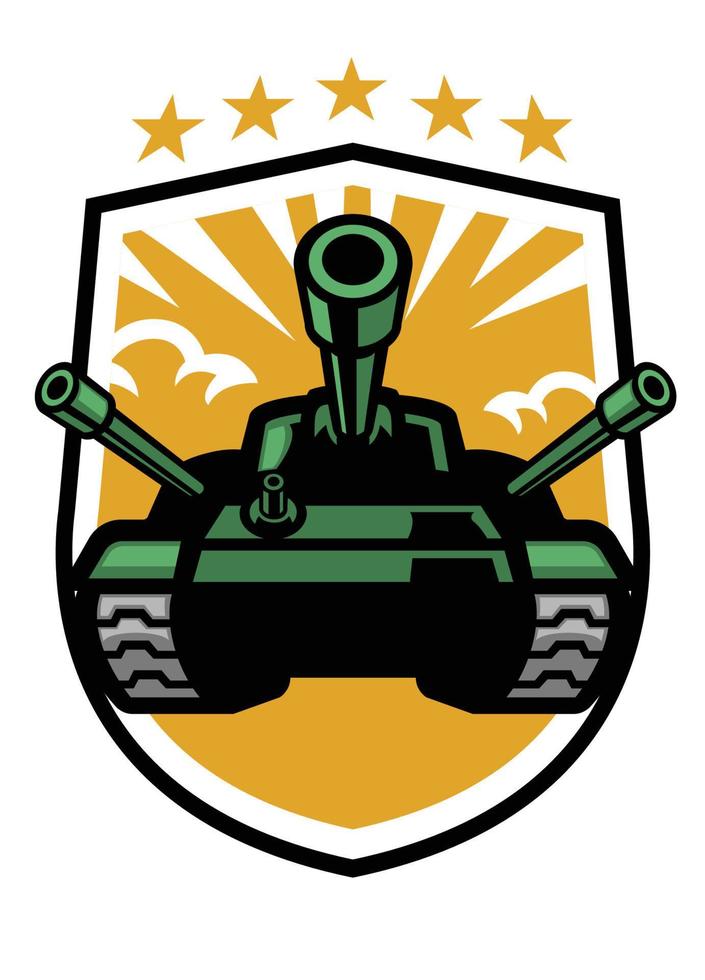 Militär- Panzer Maskottchen im das Schild Format vektor