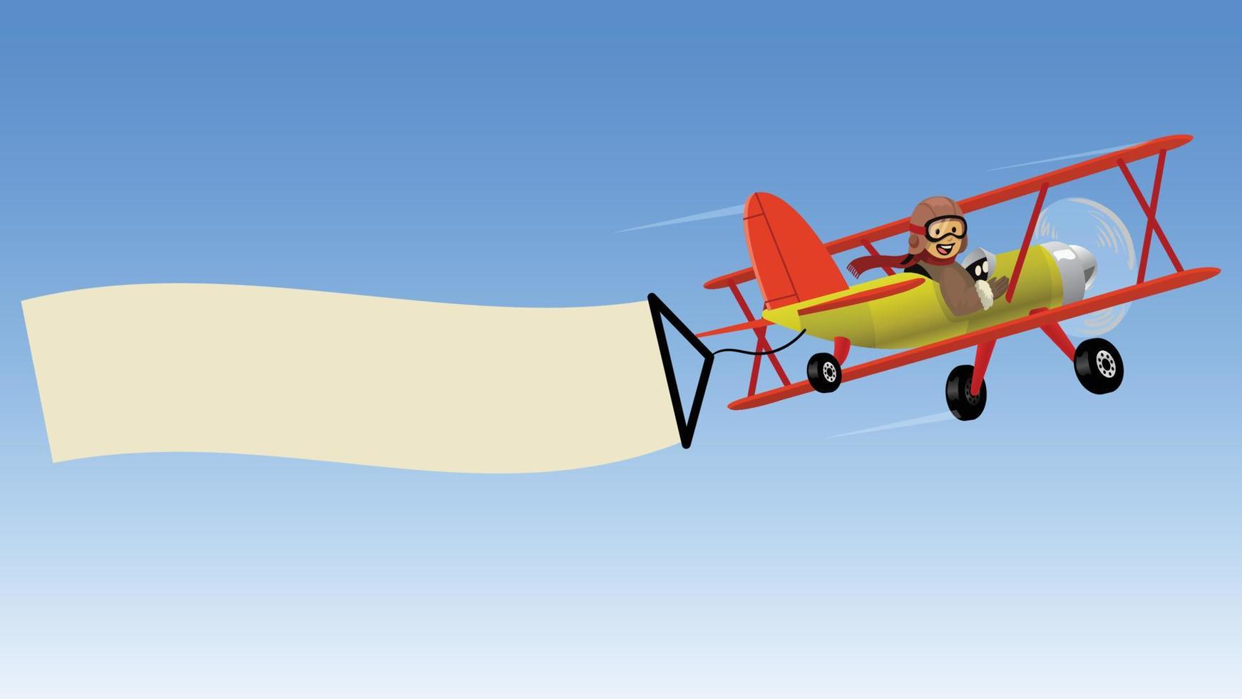 Karikatur doppelt Flügel Flugzeug mit leer Banner vektor