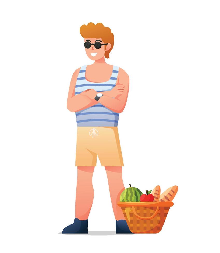 Zeichen Mann Picknick auf Sommer Ferien Vektor Illustration