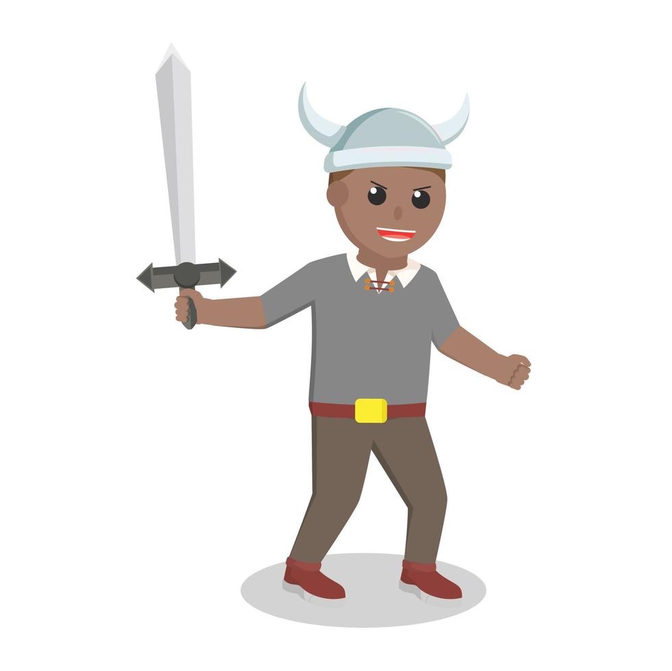 viking afrikansk soldat med svärd design karaktär på vit bakgrund vektor
