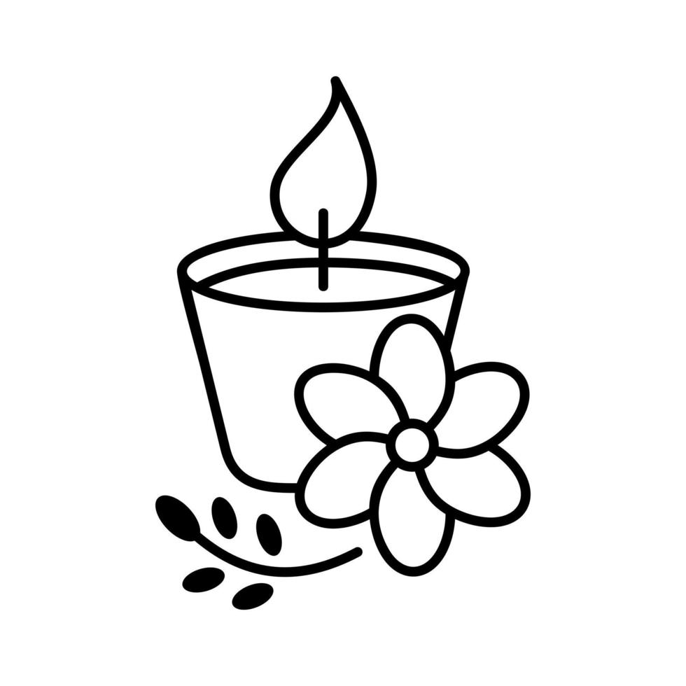 Blume mit Aroma Therapie Kerze Licht Spa Gliederung Symbol Vektor Illustration