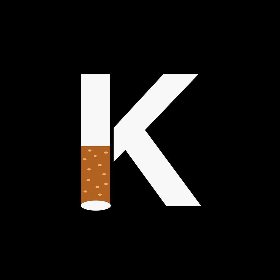 Brief k Rauch Logo Konzept mit Zigarette Symbol. Tabak Logo Vektor
