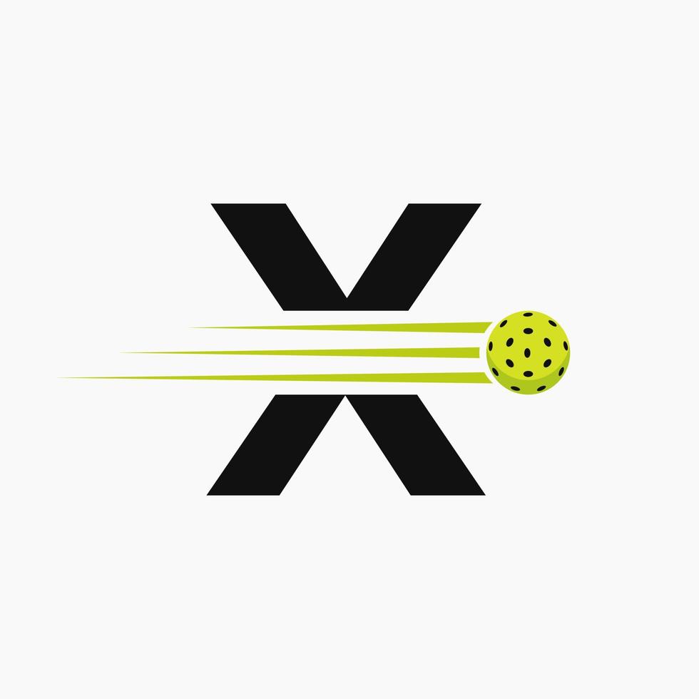 Brief x Pickleball Logo Symbol. Essiggurke Ball Logo Vektor Vorlage