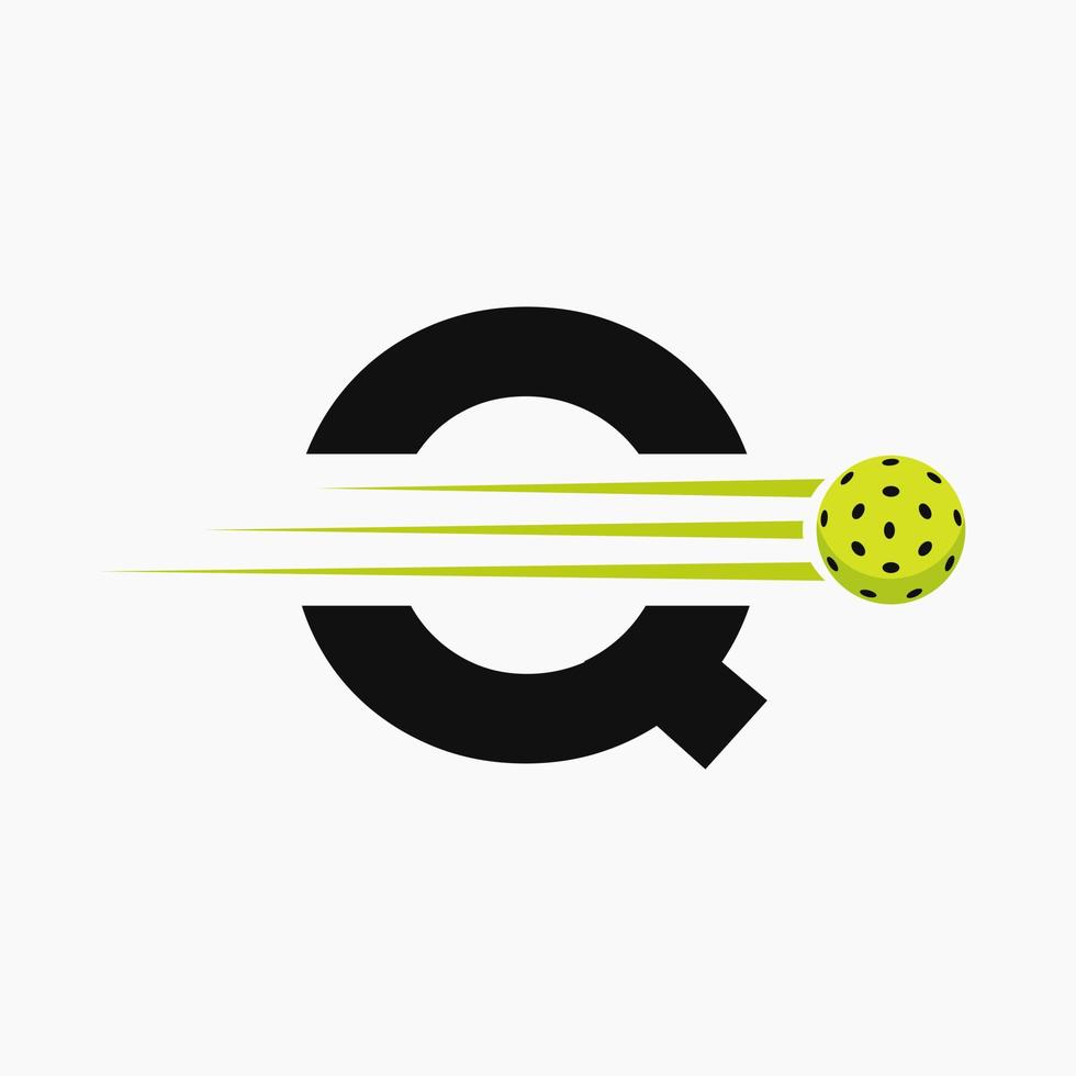 Brief q Pickleball Logo Symbol. Essiggurke Ball Logo Vektor Vorlage