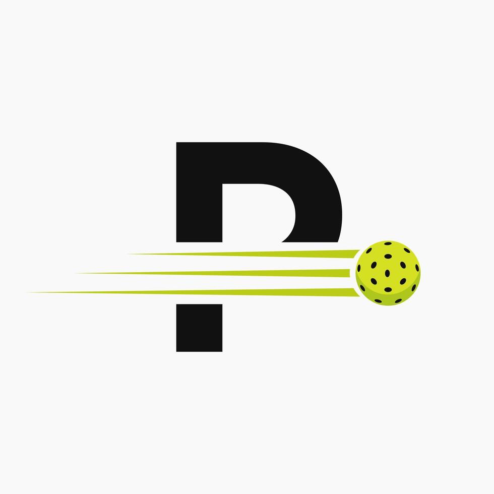 Brief p Pickleball Logo Symbol. Essiggurke Ball Logo Vektor Vorlage