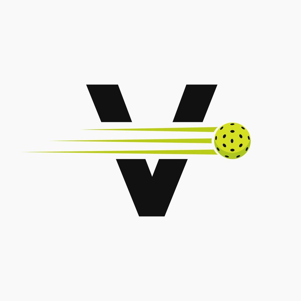 Brief v Pickleball Logo Symbol. Essiggurke Ball Logo Vektor Vorlage
