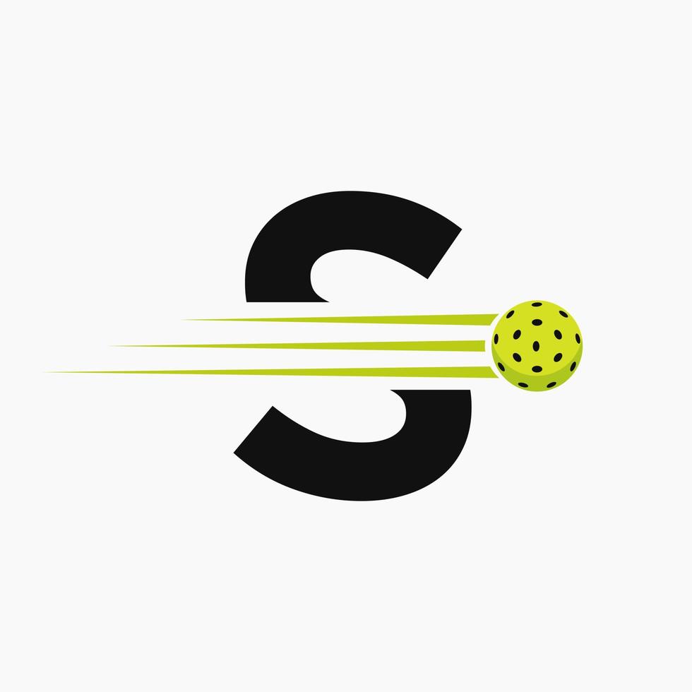 brev s pickleball logotyp symbol. ättikslag boll logotyp vektor mall