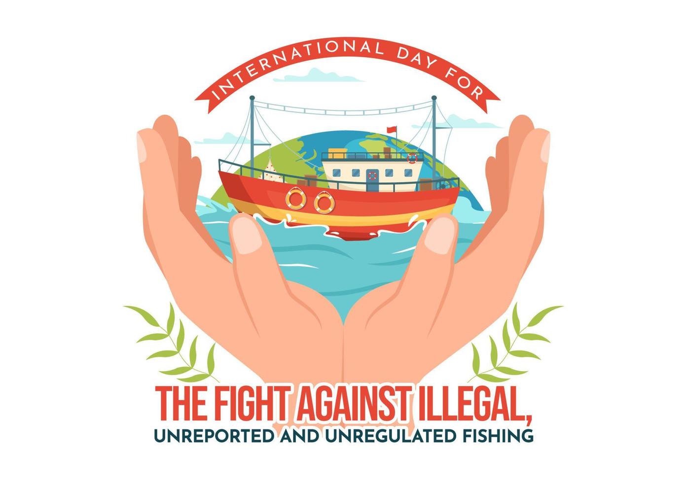 International Tag zum das Kampf gegen illegal, nicht gemeldet und ungeregelt Angeln Vektor Illustration mit Stange Fisch im eben Hand gezeichnet Vorlagen