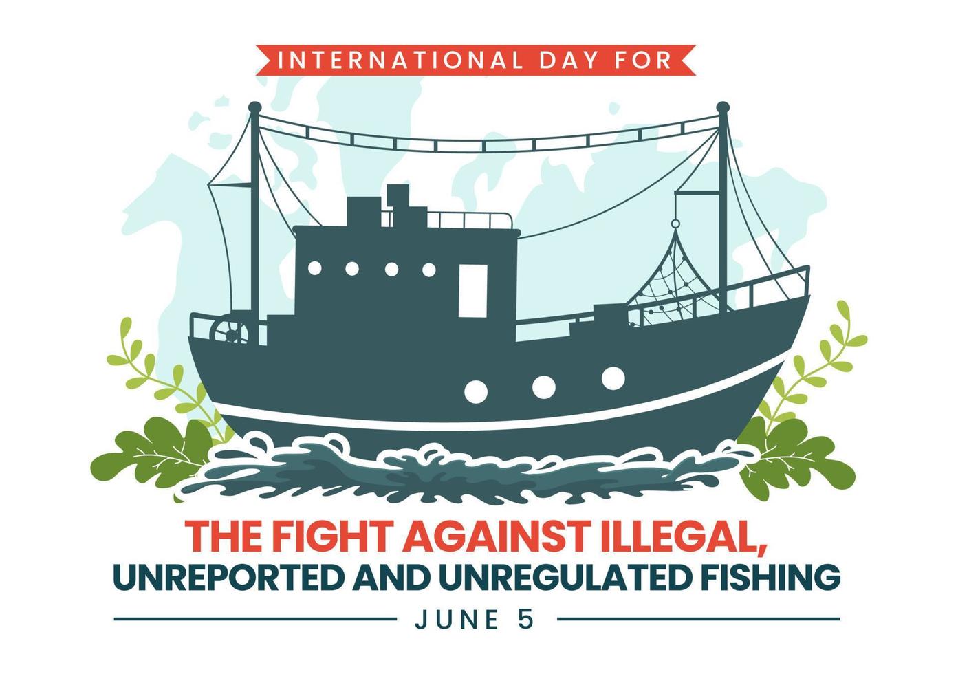 internationell dag för de bekämpa mot olaglig, orapporterad och oreglerad fiske vektor illustration med stång fisk i platt hand dragen mallar