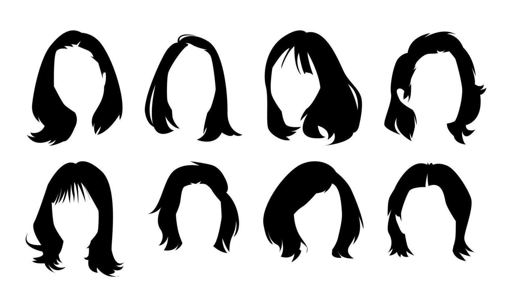 uppsättning av kvinnas kort frisyr silhuett. begrepp av skönhet, salong, kvinna, mode. isolerat på vit bakgrund. silhuett illustration. vektor