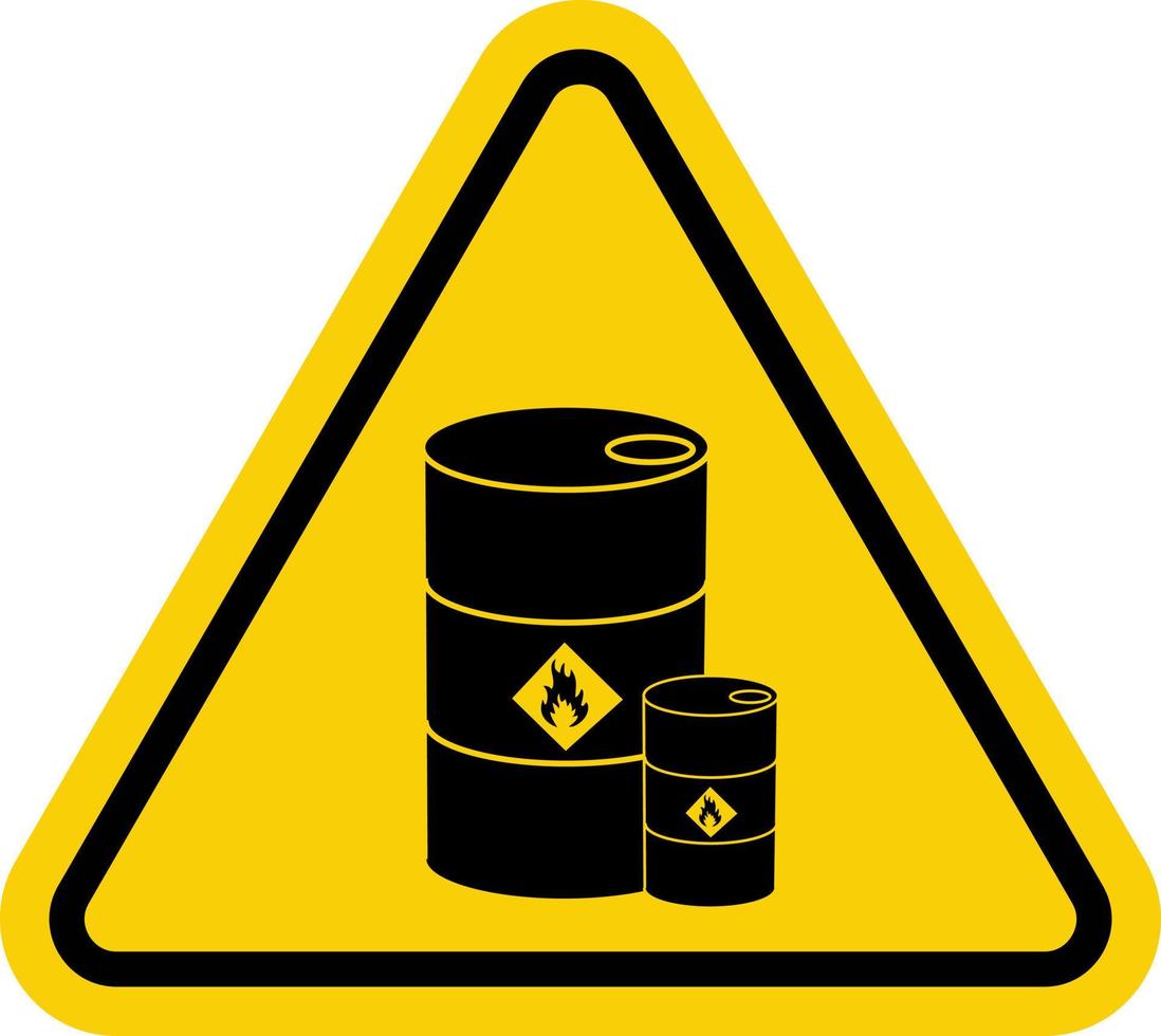 kemisk lagring tecken. kemisk lagring varning tecken. gul triangel tecken med en tunna ikon inuti. Kolla på ut, fat av kemikalier. farlig avfall. vektor
