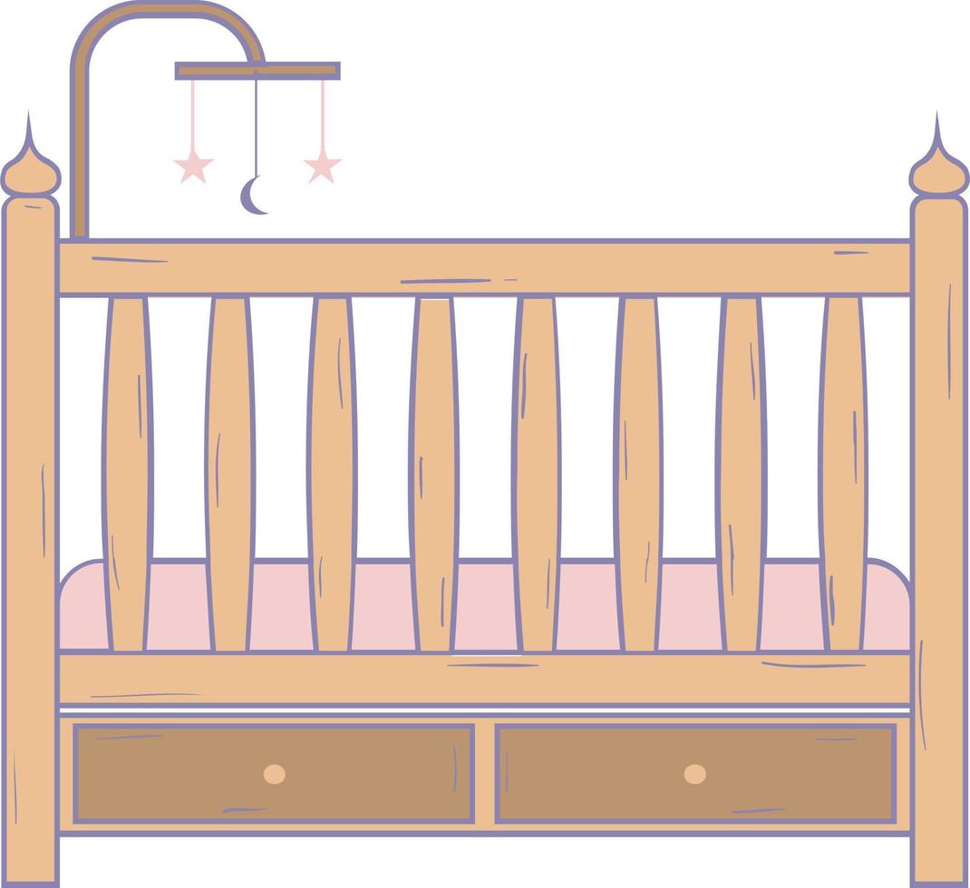 Bett mit ein Weiß Hintergrund. Krippe Baby Symbol Über Weiß Hintergrund, bunt Design. Vektor Illustration