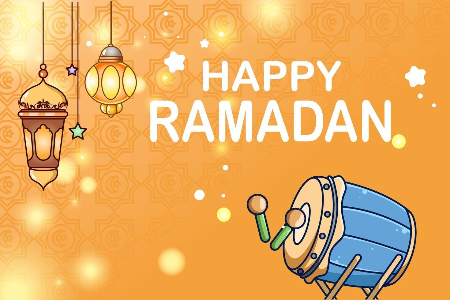 lykta och moské trumma bakgrund glad ramadan tecknad illustration vektor