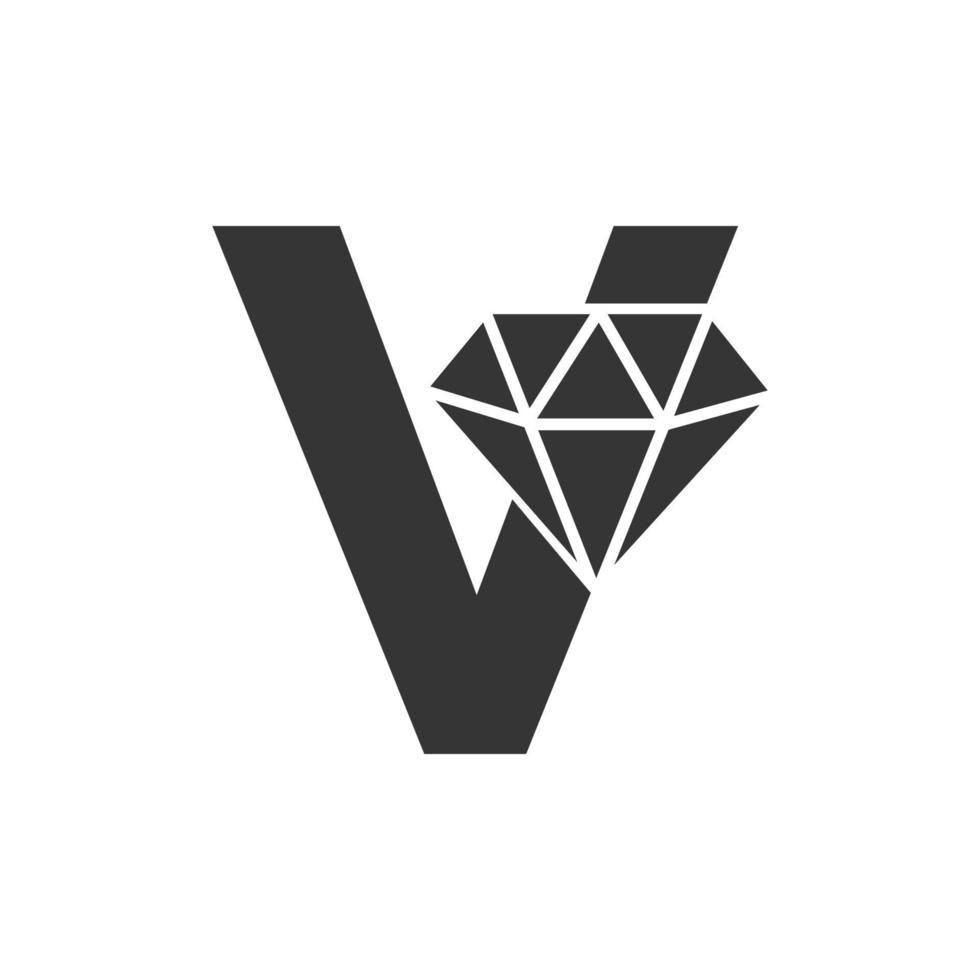 Brief v Diamant Logo Design. Schmuck Logo mit Diamant Symbol Vektor Vorlage