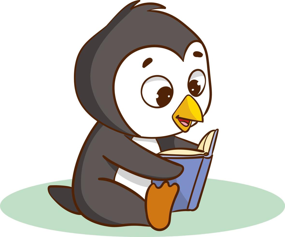 süß Pinguin lesen ein Buch Vektor Illustration