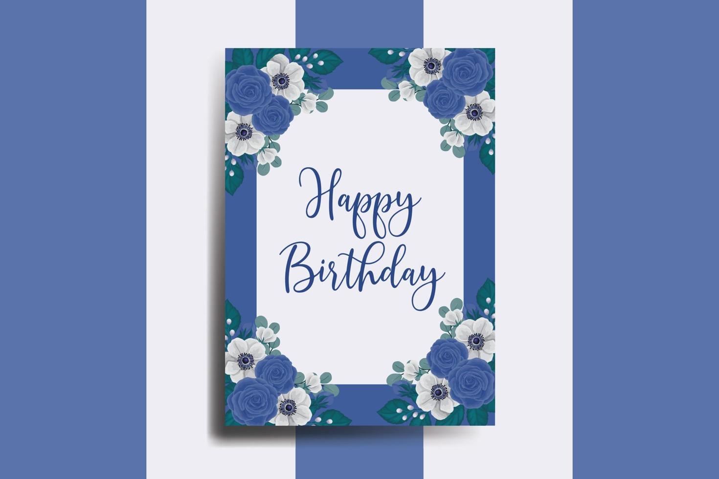 Gruß Karte Geburtstag Karte Digital Aquarell Hand gezeichnet Blau Rose Blume Design Vorlage vektor