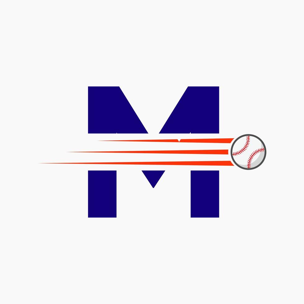 Initiale Brief m Baseball Logo mit ziehen um Baseball Symbol vektor