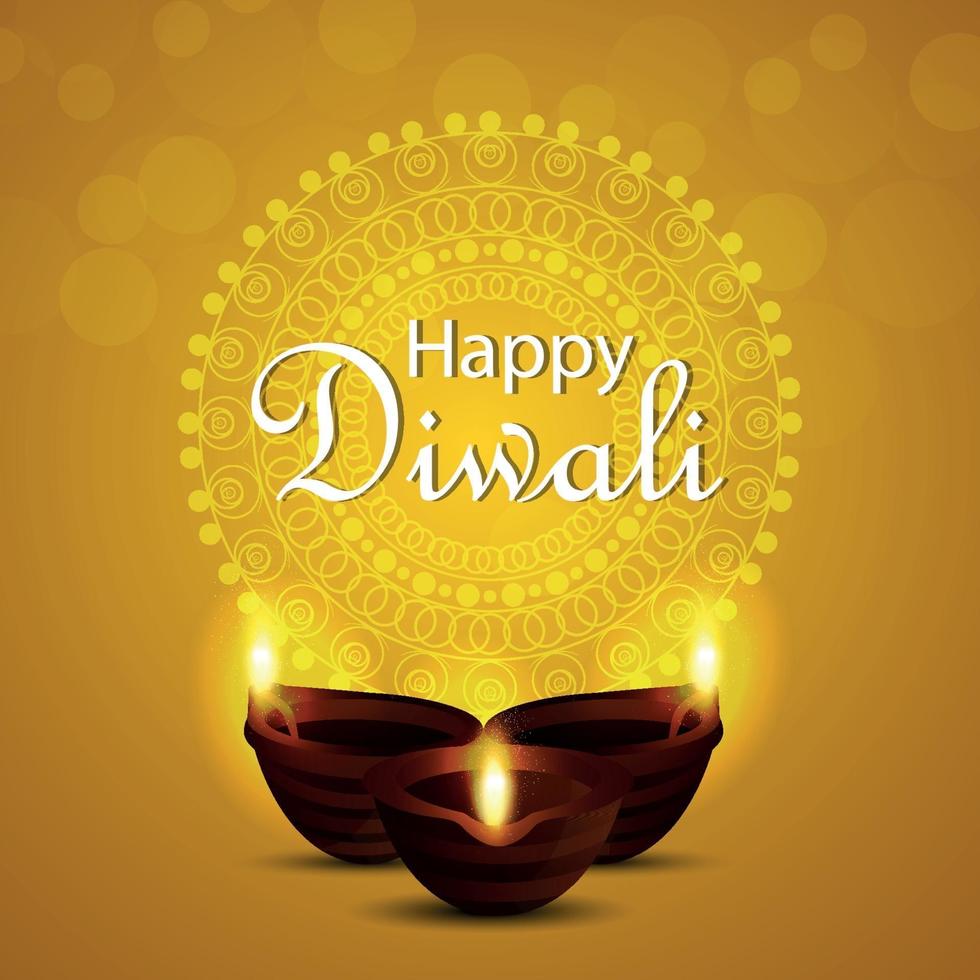 glückliche diwali einladungsgrußkarte diwali fest des lichts mit kreativem diwali diya vektor
