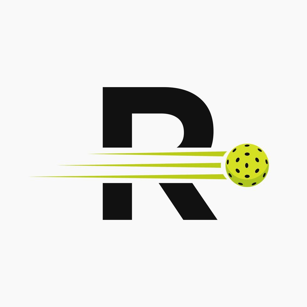 brev r pickleball logotyp symbol. ättikslag boll logotyp vektor mall