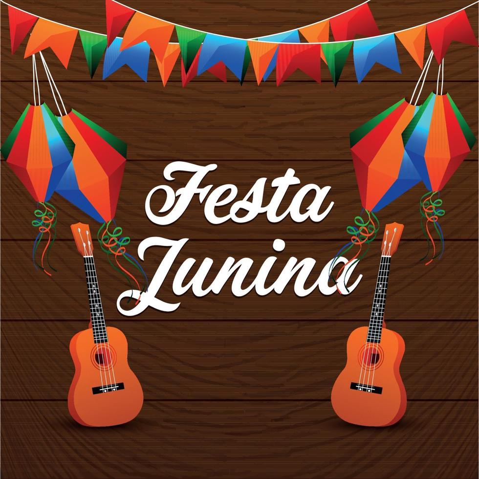 festa junina brazil event mit musikgitarre und papierlaterne vektor