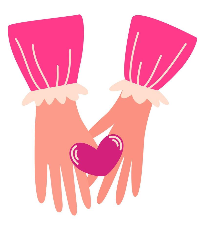 hand innehar de hjärta. de begrepp av välgörenhet, donation, eller volontärarbete. kärlek, relationer, hjärtans dag hälsning kort. hjälp och Stöd av människor. symbol av hälsa och vård. vektor illustration