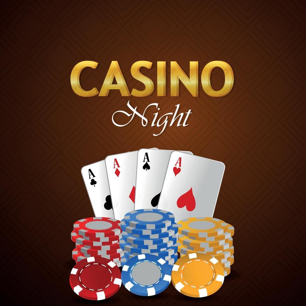 Online Casino Glücksspiel mit kreativen Spielkarten, Casino Chips mit goldenem Texteffekt vektor