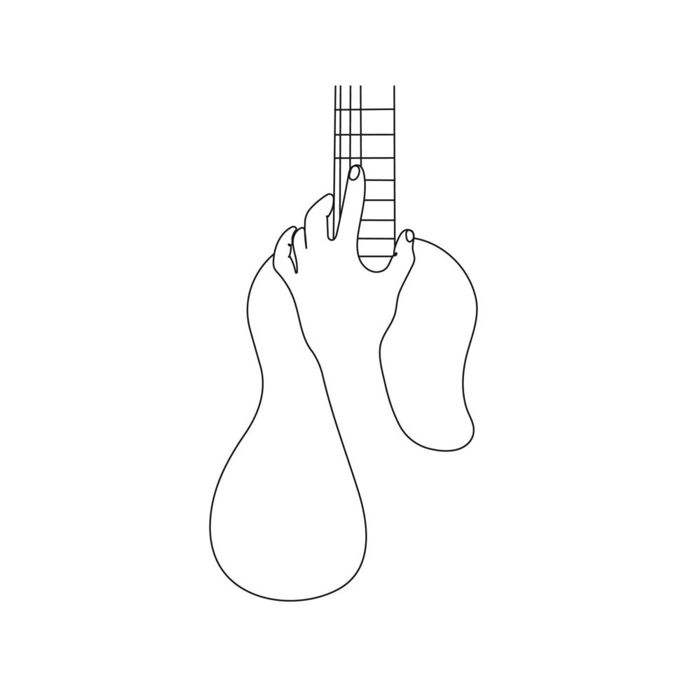 hand innehav en gitarr. ett linje konst. musik instrument. hand dragen vektor illustration.