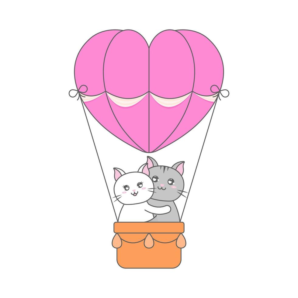 Illustration von süß Katze Reiten auf heiß Luft Ballon. vektor