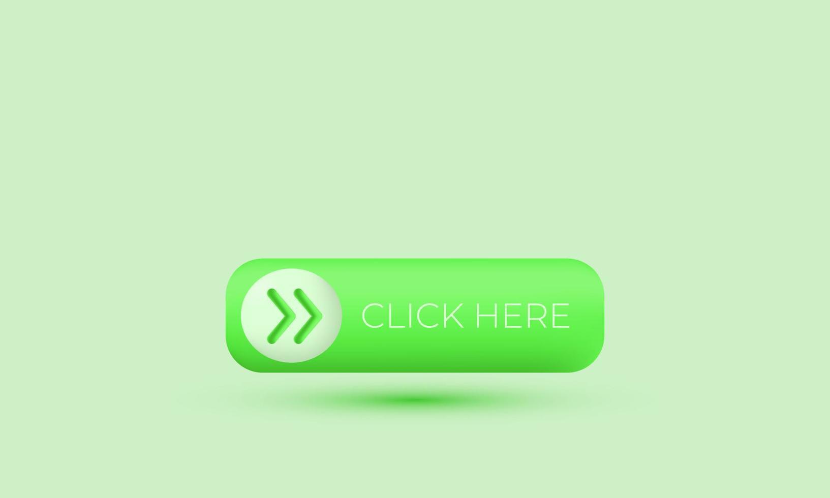 3d realistisk tecknad serie vektor grön knapp klick pil ikon trendig modern stil objekt symboler isolerat på bakgrund
