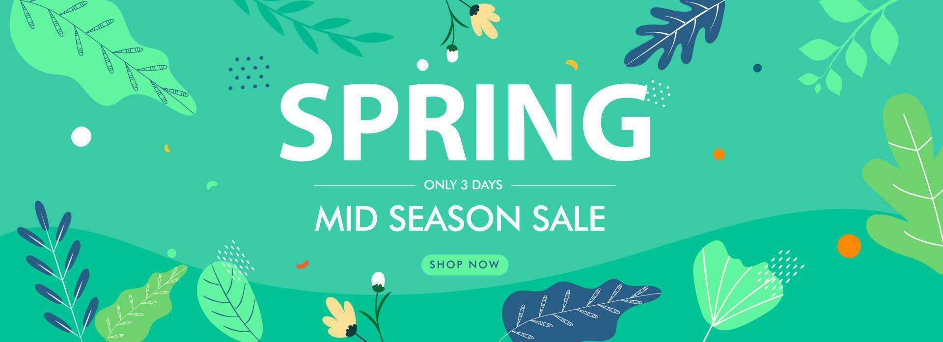 Frühling Mitte Jahreszeit Verkauf Header oder Banner Design mit Blumen und Blätter dekoriert auf Grün Hintergrund. vektor