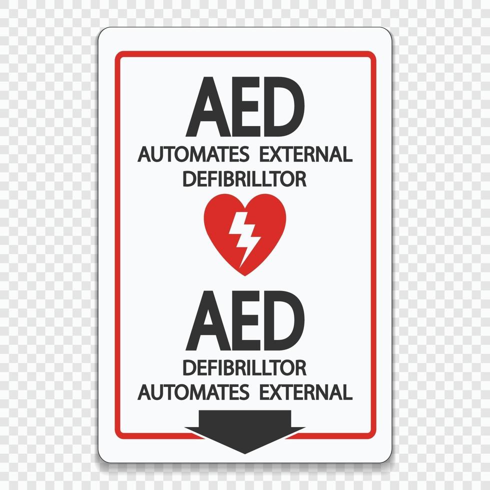 Symbol aed Zeichenetikett auf transparentem Hintergrund vektor