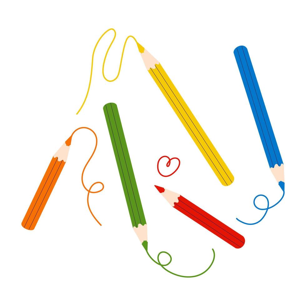 farbig Bleistifte Buntstifte mit kritzeln Linien Vektor Illustration