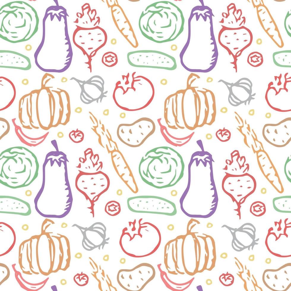 sömlös mönster med vegetabiliska ikoner. klotter grönsaker mönster. mat bakgrund vektor