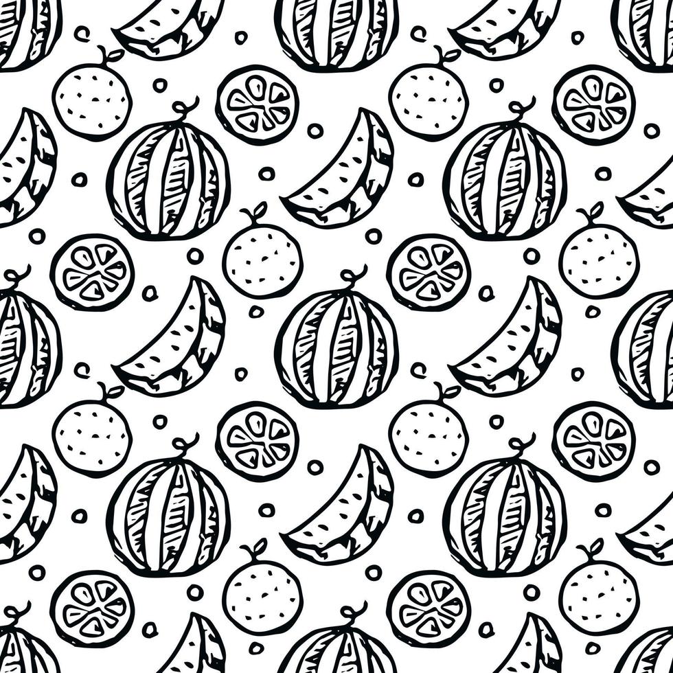 sömlösa fruktmönster. doodle bakgrund med frukt ikoner. frukt bakgrund vektor
