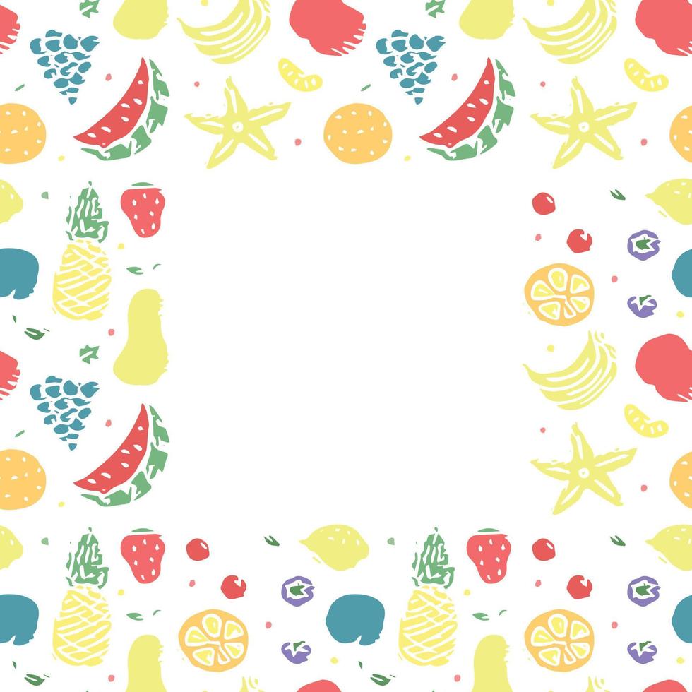 sömlös frukt ram. klotter bakgrund med frukt ikoner. frukt bakgrund vektor