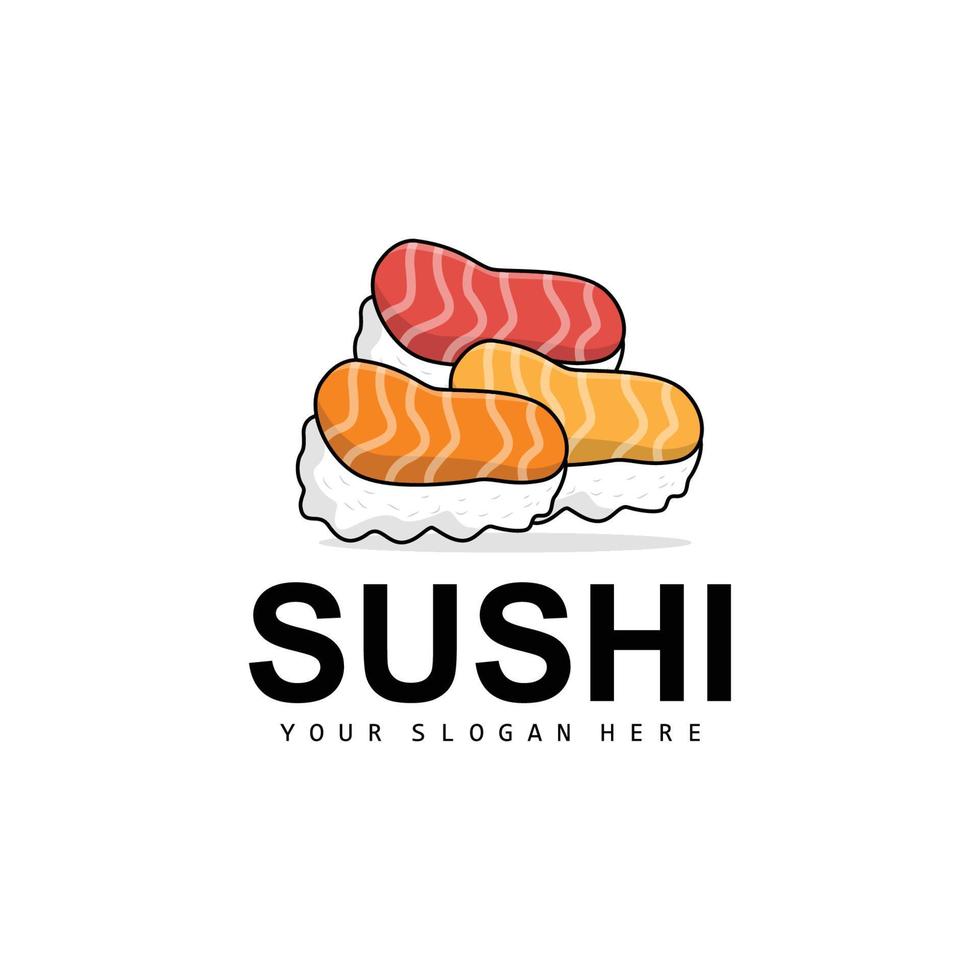 sushi logotyp, japansk mat sushi skaldjur vektor, japansk kök produkt varumärke design, mall ikon vektor