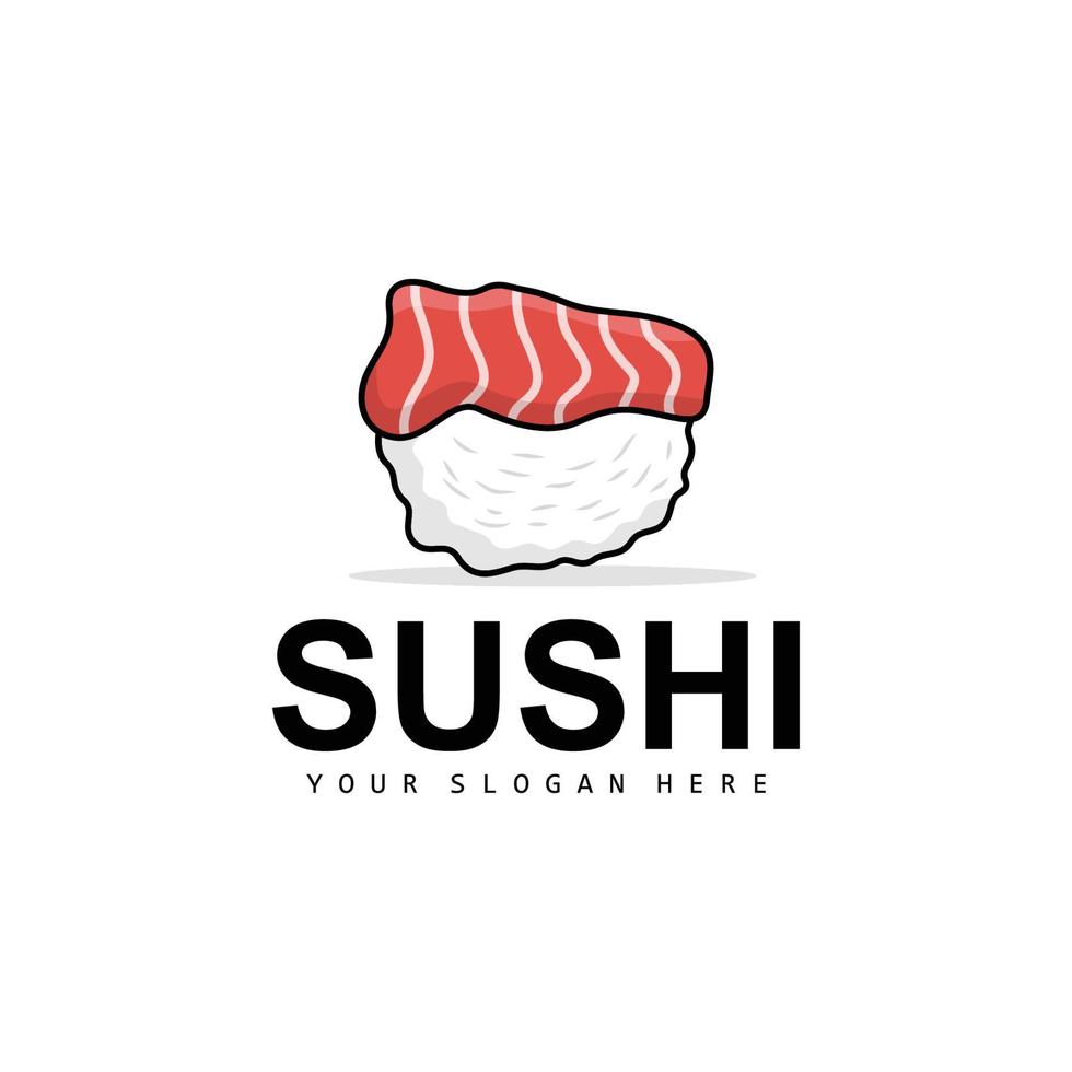 sushi logotyp, japansk mat sushi skaldjur vektor, japansk kök produkt varumärke design, mall ikon vektor