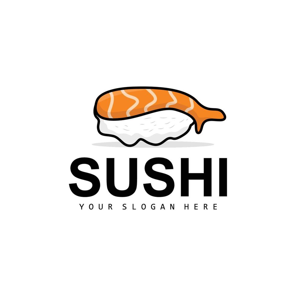 sushi logotyp, japansk mat sushi skaldjur vektor, japansk kök produkt varumärke design, mall ikon vektor