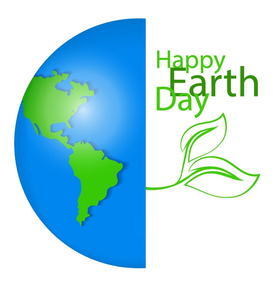 Planet Erde mit Karte und Grün Blätter, Logo oder Emblem, Symbol. Erde Tag Konzept, Begrünung das Planet, Pflege zum das Umfeld. ökologisch sauber Planet vektor