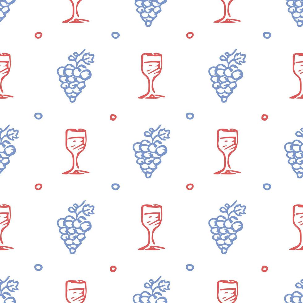 sömlösa vinmönster. vektor doodle illustration med vin och druvor. mönster med vin