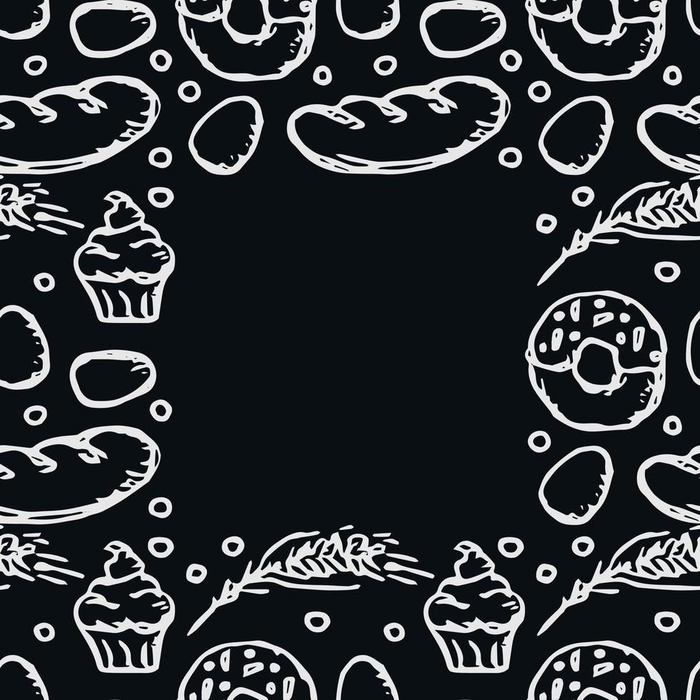sömlös mat mönster med plats för text. färgad klotter vektor med mat ikoner. årgång mat ikoner