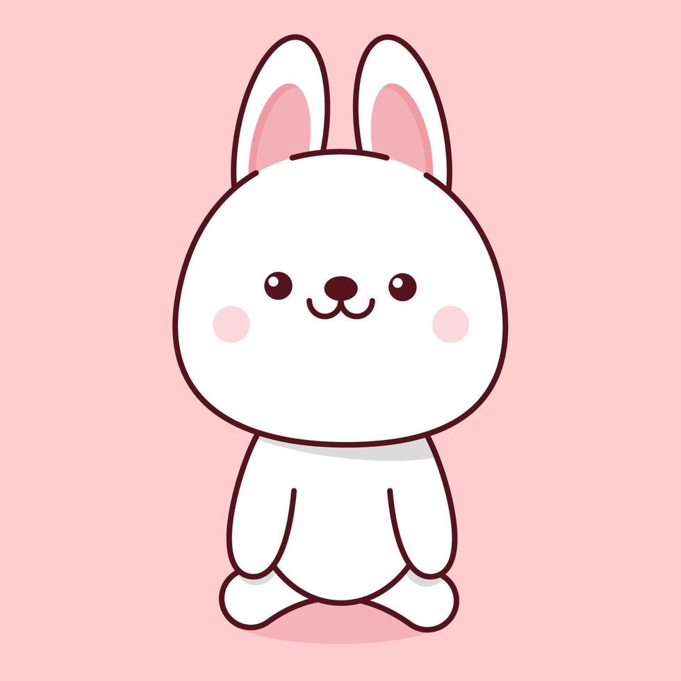 Weiß kawaii Hase Sitzung auf Rosa Hintergrund vektor