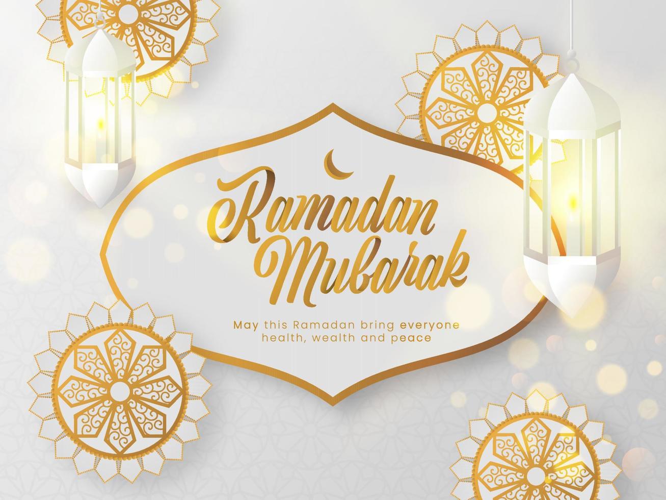 islamisch heilig Monat von Ramadan Mubarak Konzept mit stilvoll Text und exquisit Blumen- Muster auf Weiß Hintergrund. vektor
