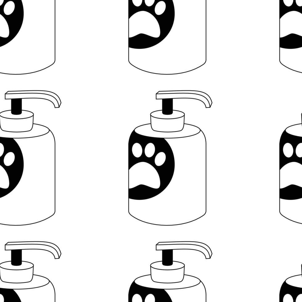 mönster med en flaska av schampo för djur, katter, hundar. vektor
