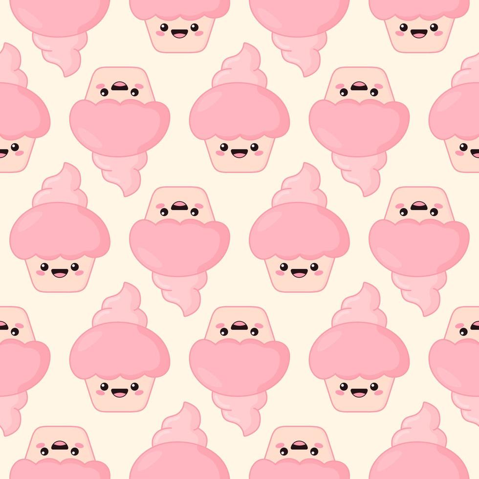 kawaii Cupcake nahtlos Muster. bezaubernd Schätzchen. süß Rosa Vektor Illustration.