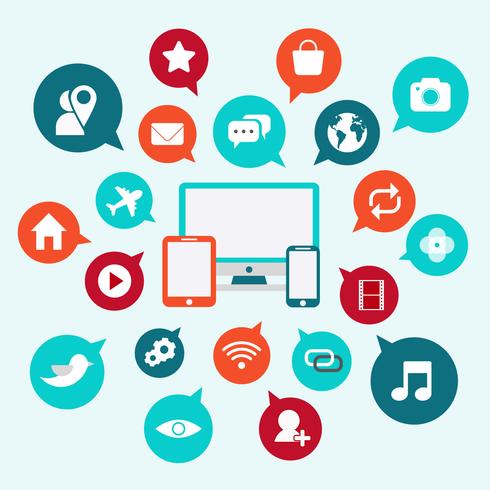 Sociala Media Ikoner Med Chat Bubbla och Gadget Vector