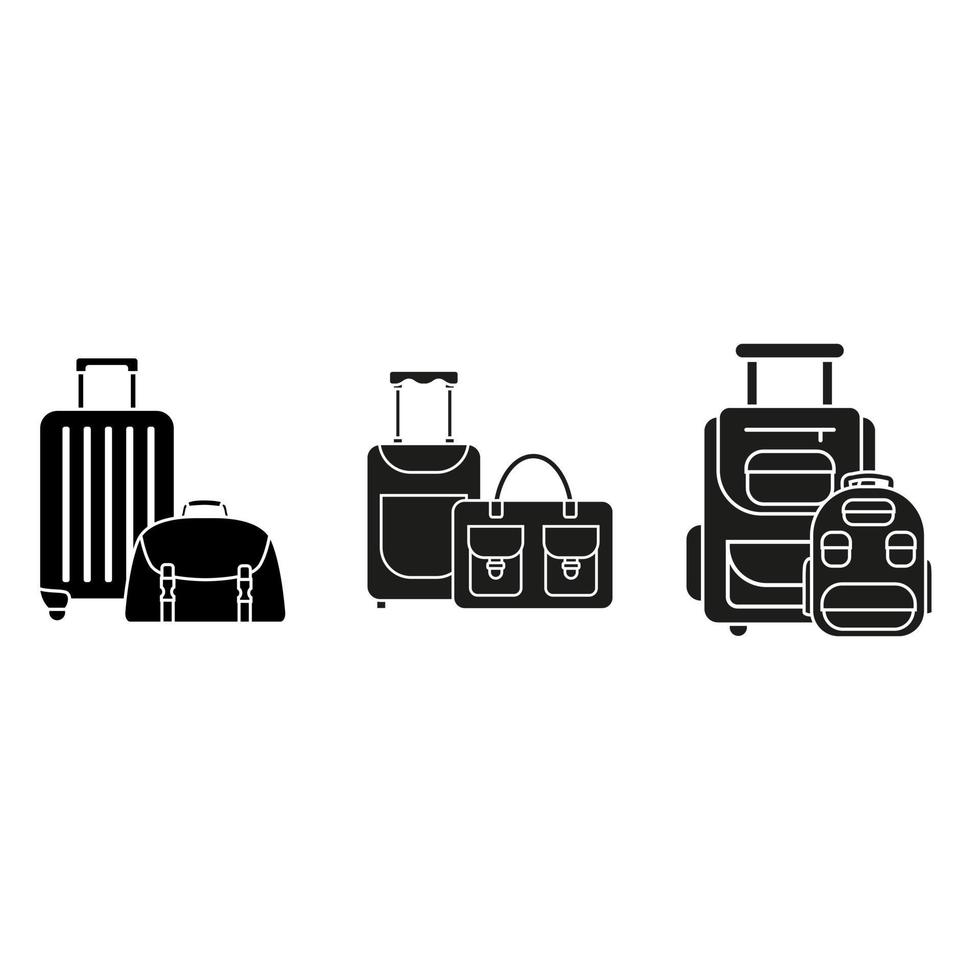 resa ikon vektor uppsättning. bagage illustration tecken samling. väska symbol. resväska logotyp. ryggsäck märke.