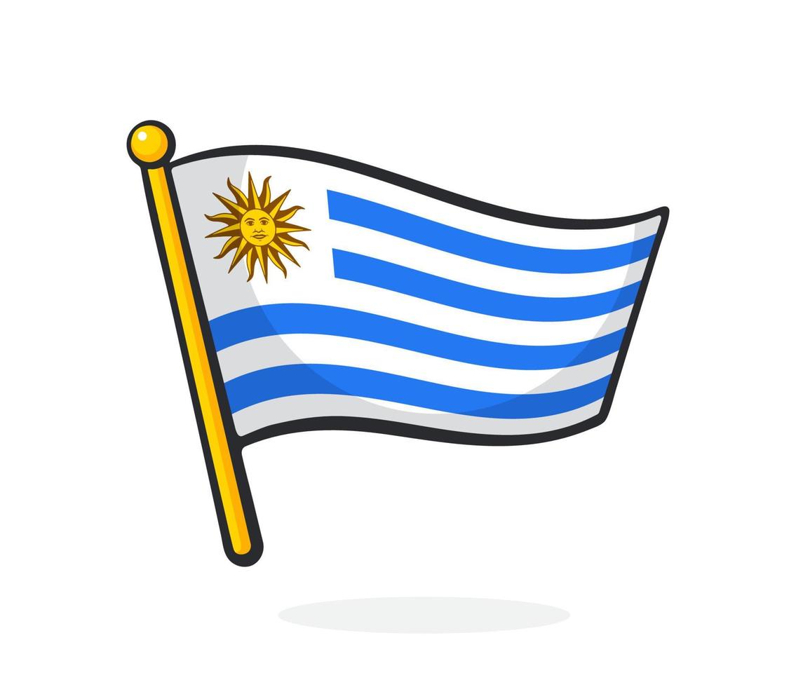 tecknad serie illustration av flagga av uruguay på flaggstång vektor