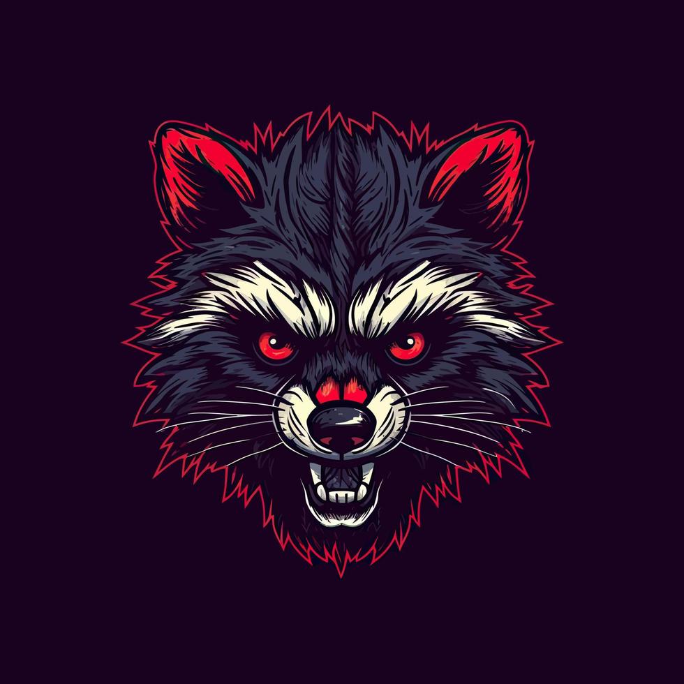 en logotyp av en arg racoon huvud, designad i esports illustration stil vektor