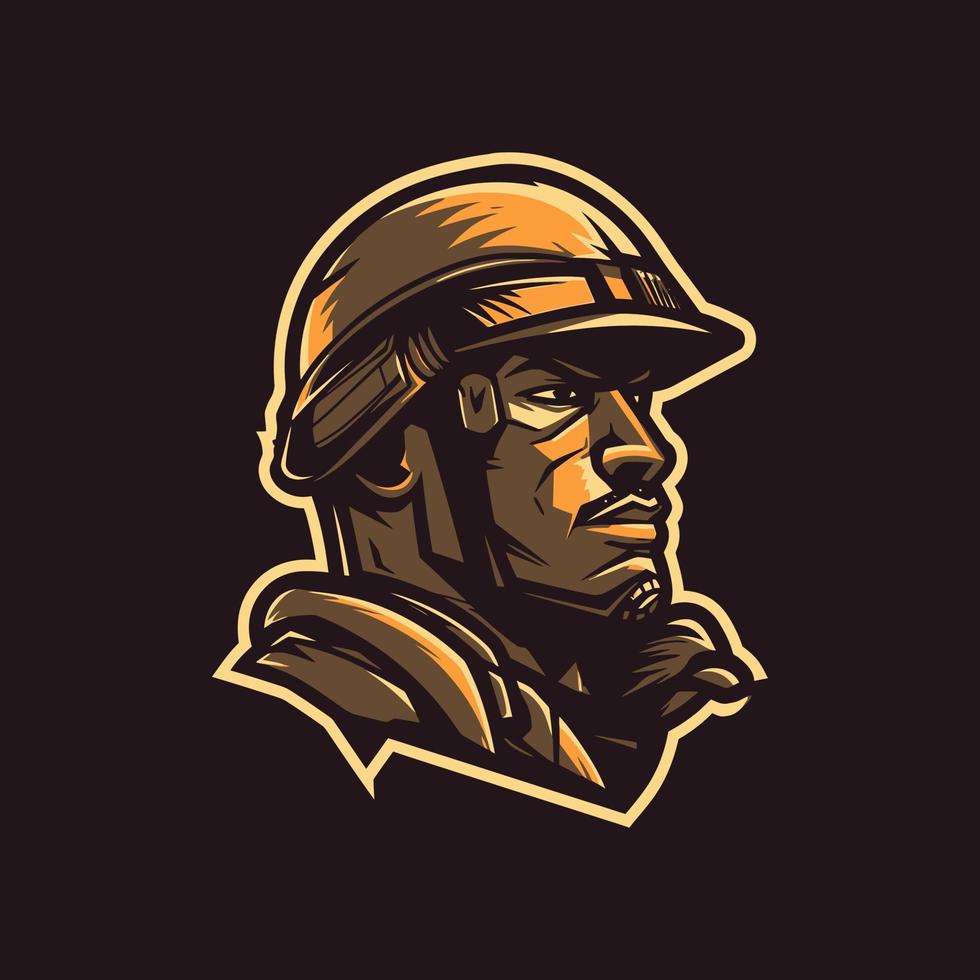 en logotyp av en soldat huvud, designad i esports illustration stil vektor